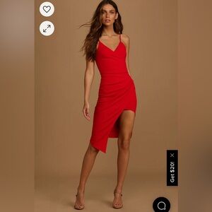 Red Lulus Midi Wrap Dress! New with tags, never worn!